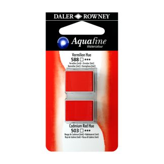 Daler Rowney Aquafine Half Pan Vermilion & Cadmium Red Set 4
