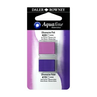 Daler Rowney Aquafine Half Pan Ultramarine Pink & Violet Set 8