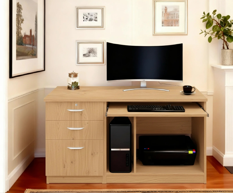 Computer Work Station With 3 Drawer Filing Cabinet