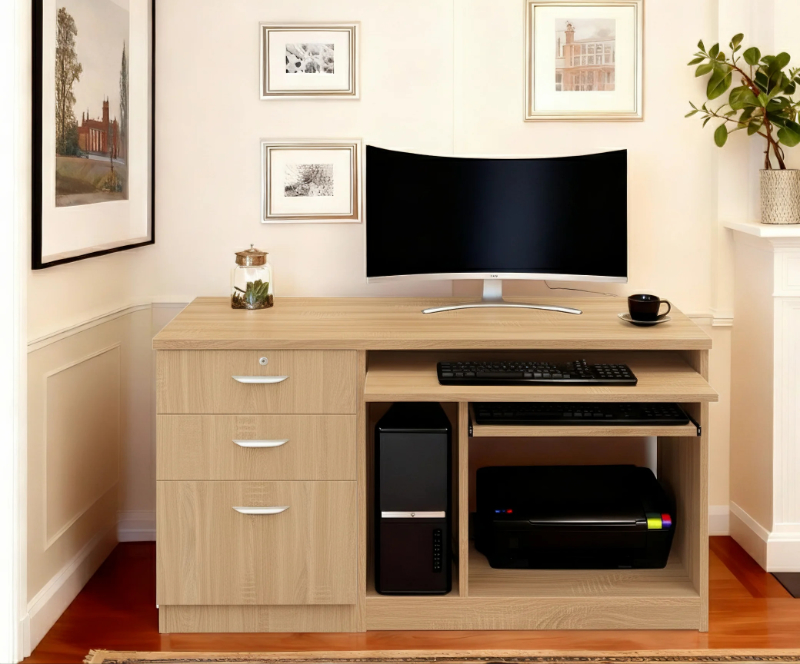 Computer Work Station With 3 Drawer Filing Cabinet - Image 4