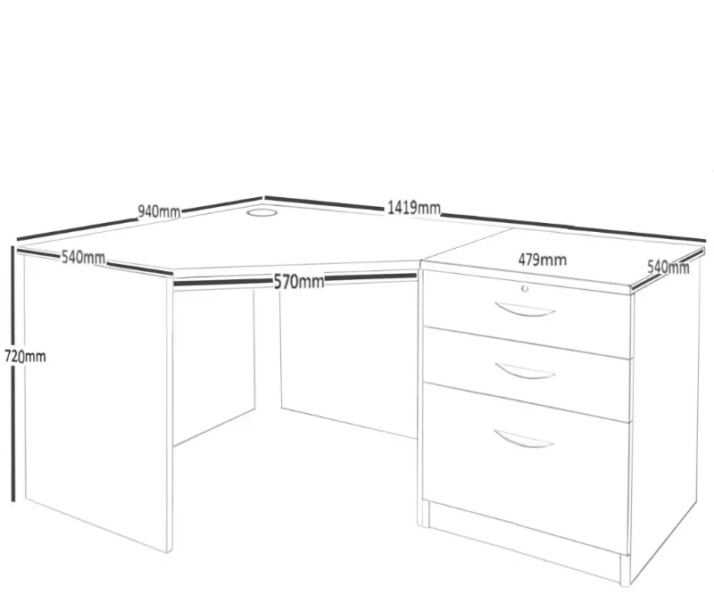 Corner Desk With 3 Drawer Filing Cabinet - Image 3