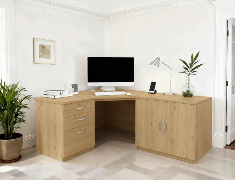 Corner Desk With Cupboard & Drawer Unit